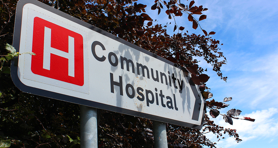 Sign directing to a community hospital